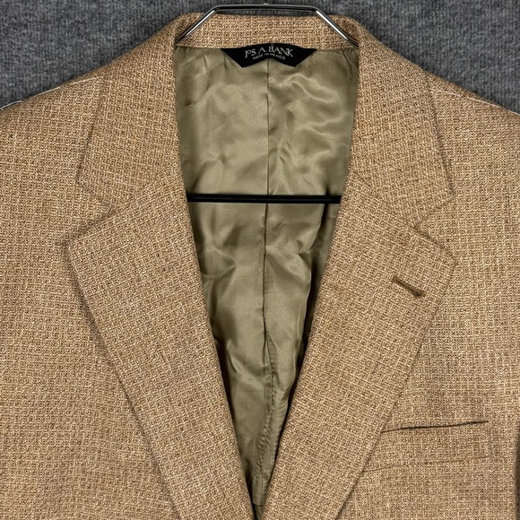 Jos A Bank Blazer Sport Coat Mens 42L Tan 100%‎ Silk Textured Jacket Signature - Picture 1 of 13